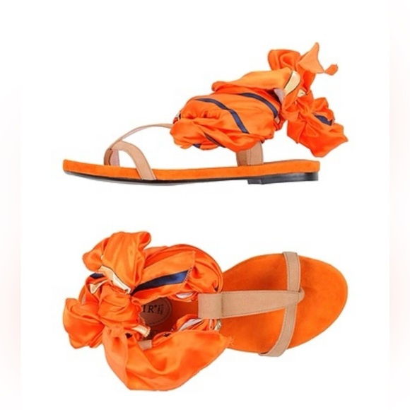 Shoes - Orange Women's Satin Bow Flat Sandals, new in box , size 8.5 , euro 39